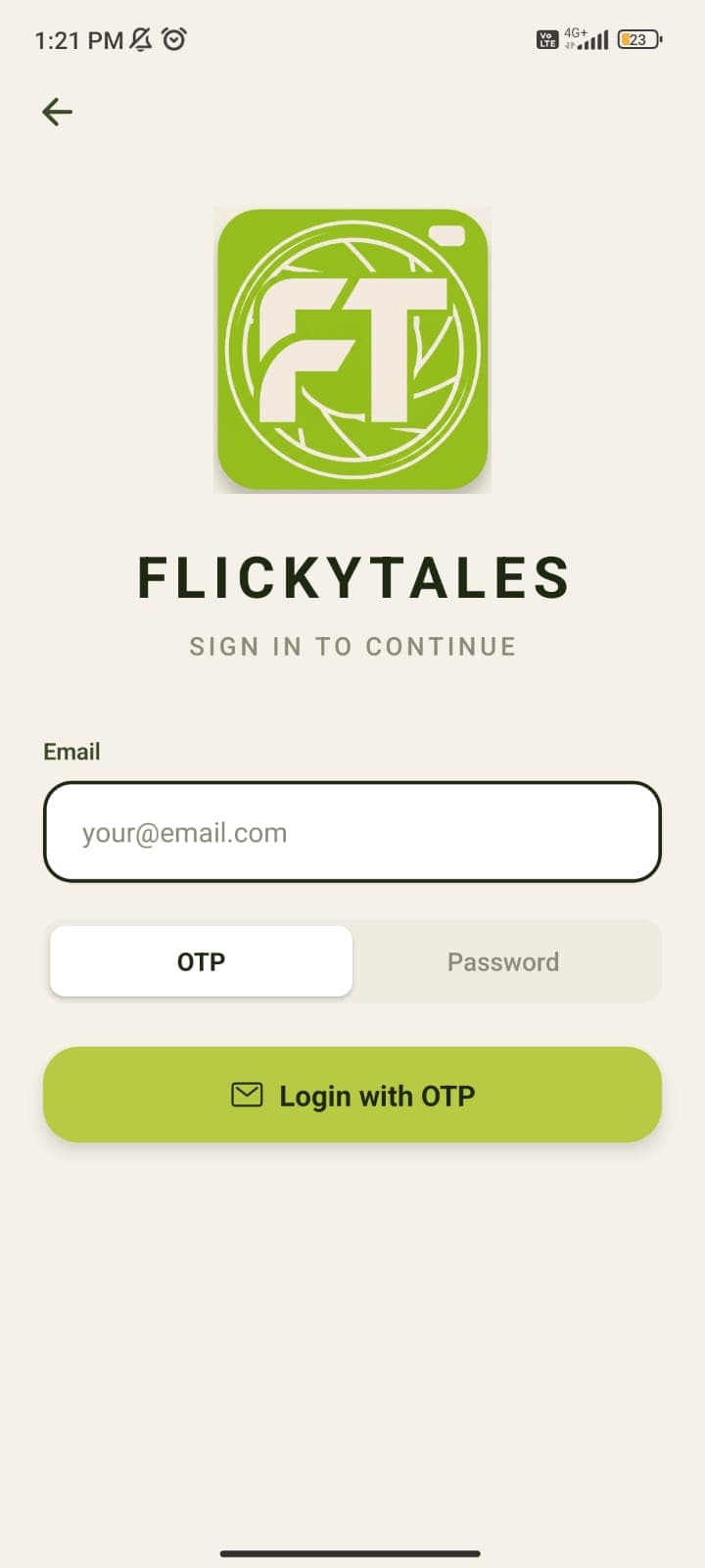 FlickyTales secure OTP login